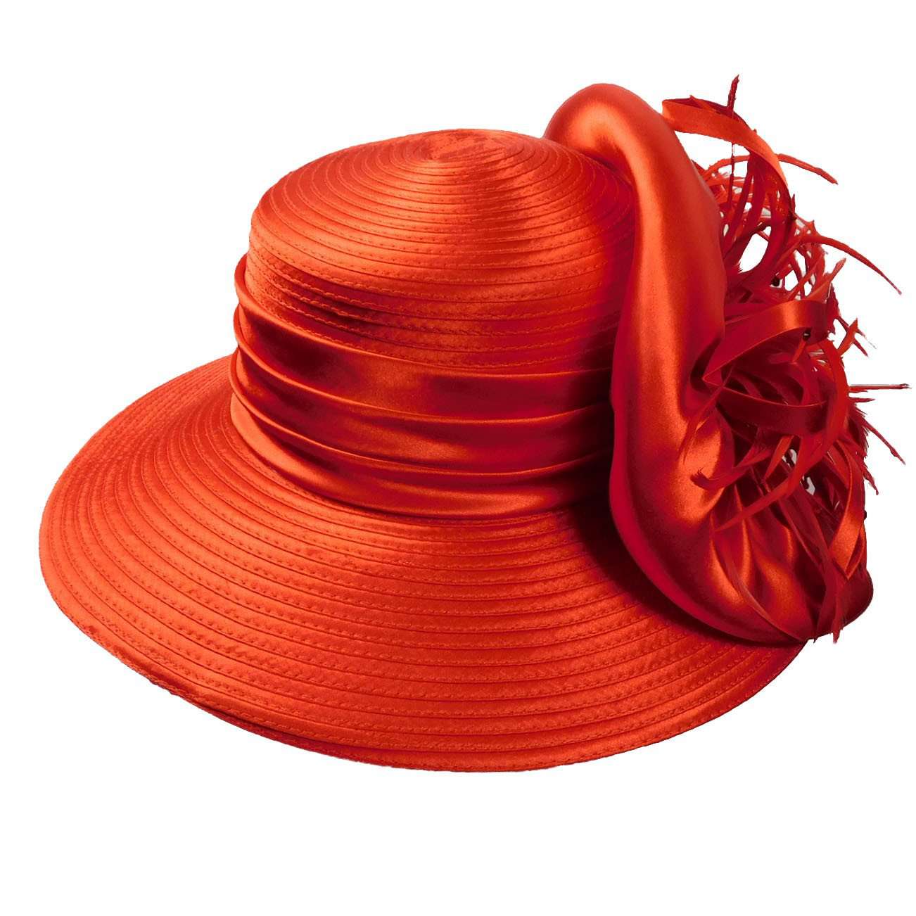 Satin Braid Dress Hat with Feather Burst - Kentucky Derby Hat Contest Winner, Dress Hat - SetarTrading Hats 
