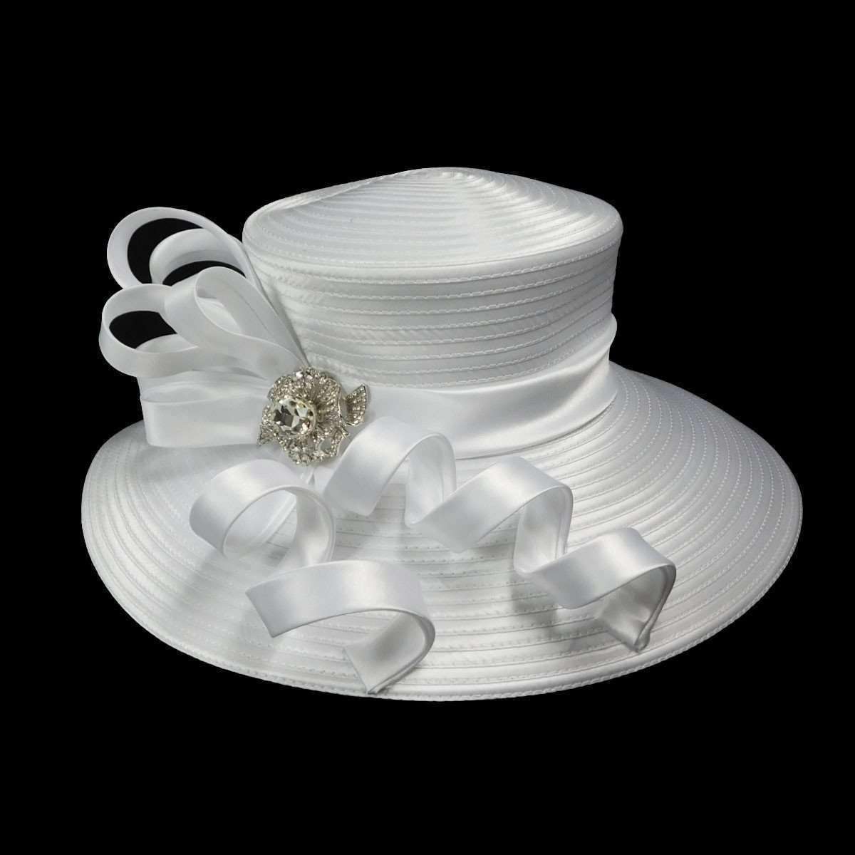 Large Brim Satin Braid Dress Hat Dress Hat Something Special LA WWSR801WH White  