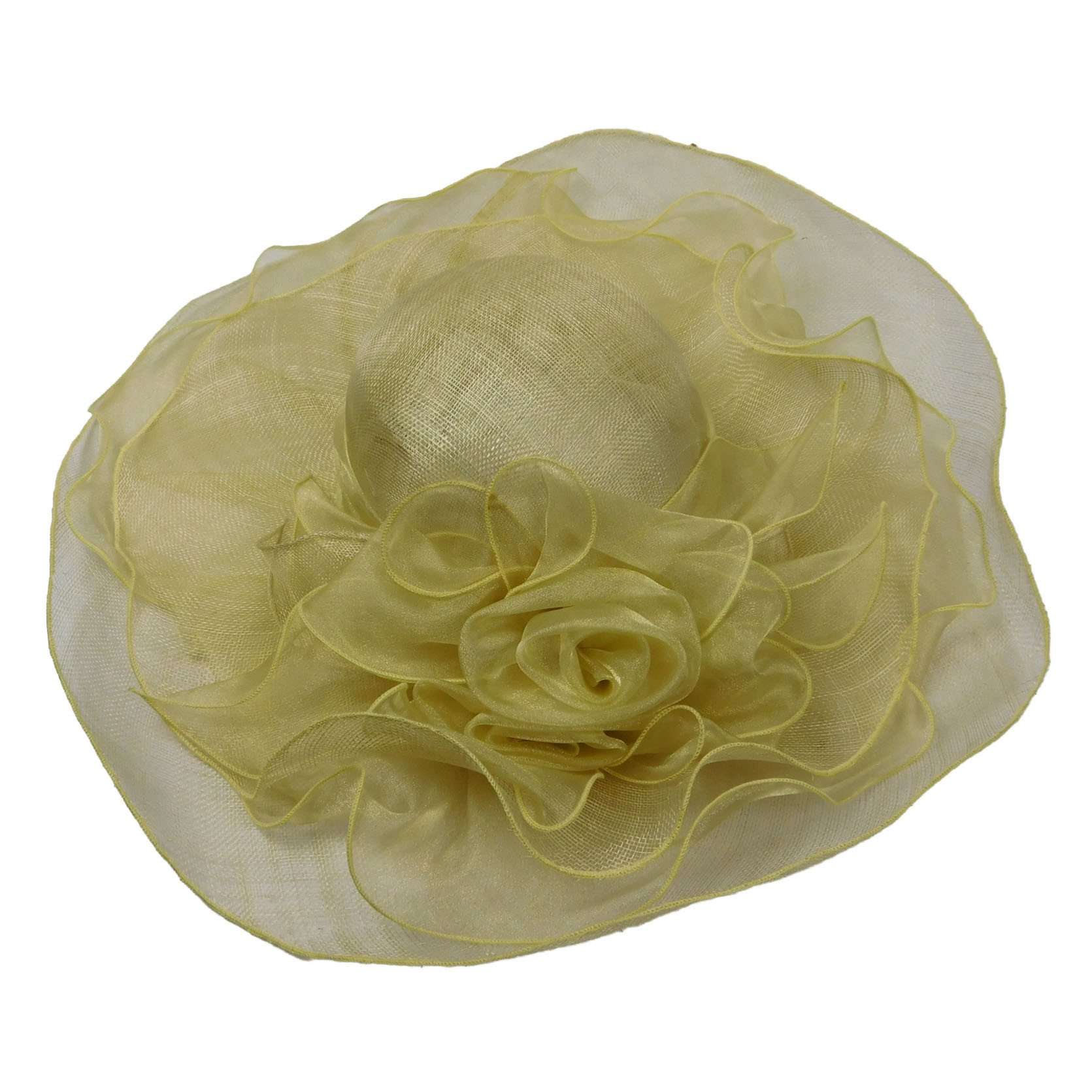 Sinamay Derby Hat with Ruffle Flower Accent Dress Hat Something Special LA WSSY786GD Gold  
