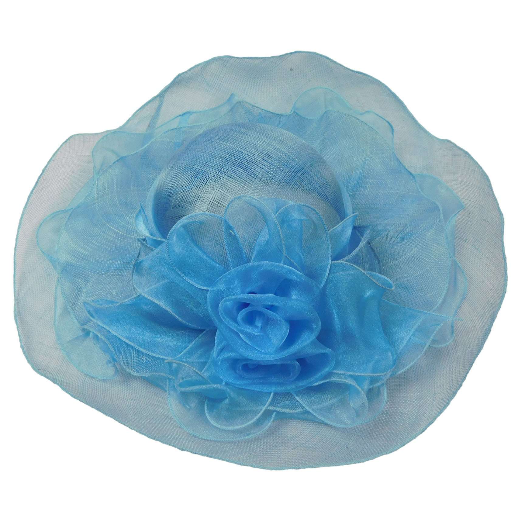 Sinamay Derby Hat with Ruffle Flower Accent Dress Hat Something Special LA WSSY786TQ Turquoise  