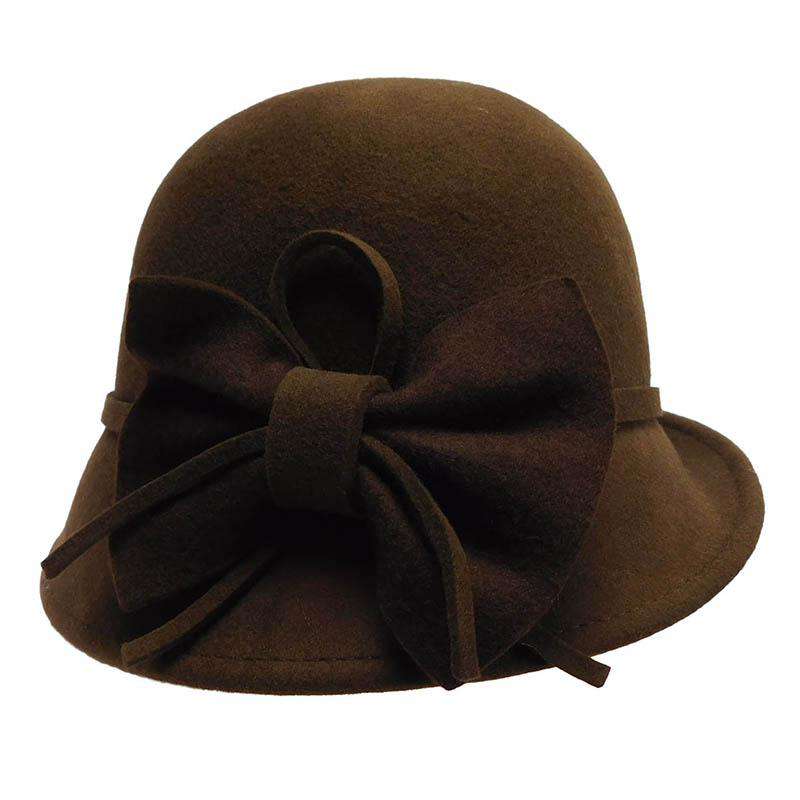 Slanted Brim Wool Felt Cloche with Big Bow by JSA for Women Cloche Jeanne Simmons js7392BN Brown  