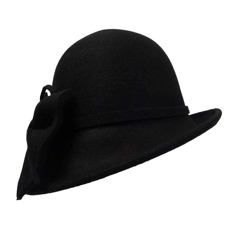 Slanted Brim Wool Felt Cloche with Big Bow by JSA for Women, Cloche - SetarTrading Hats 