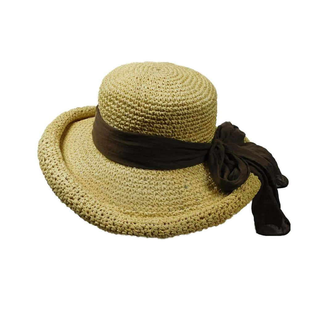 Rolled Brim Toyo Straw Hat with Gauze Tie - Scala Pronto