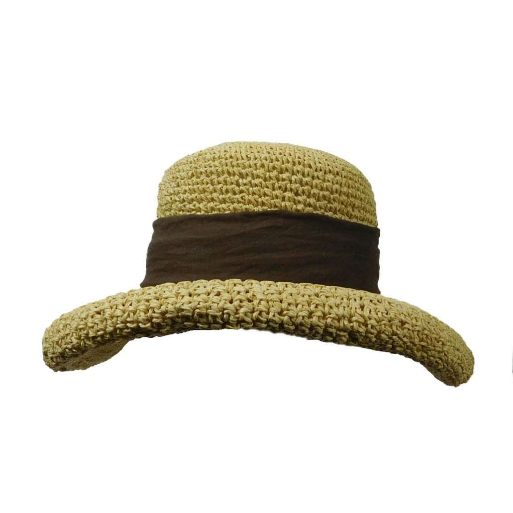 Rolled Brim Toyo Straw Hat with Gauze Tie - Scala Pronto