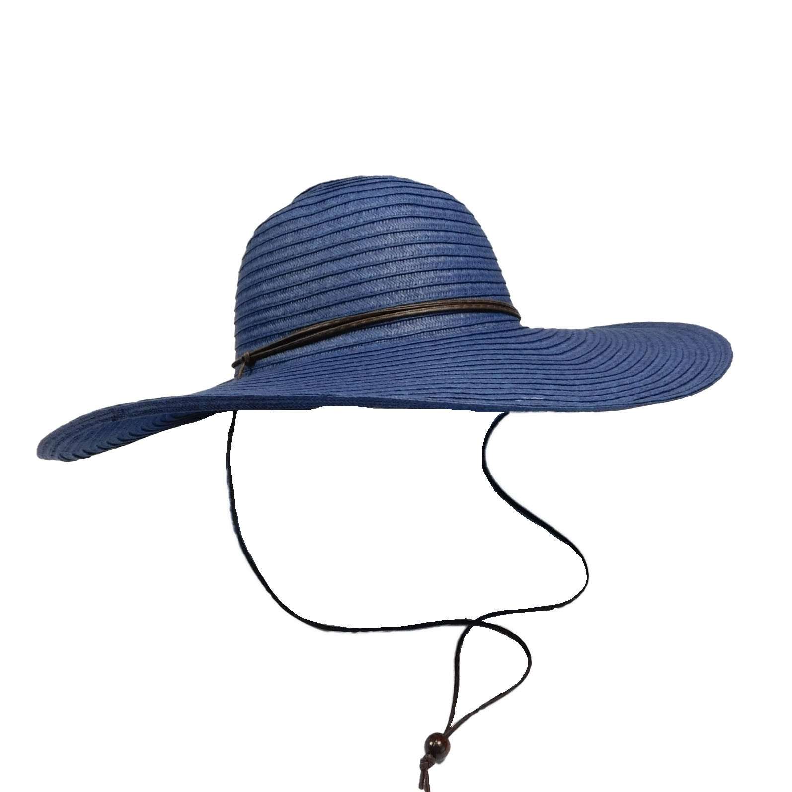 Tropical Trends Wide Brim Sun Hat with Chin Cord Navy