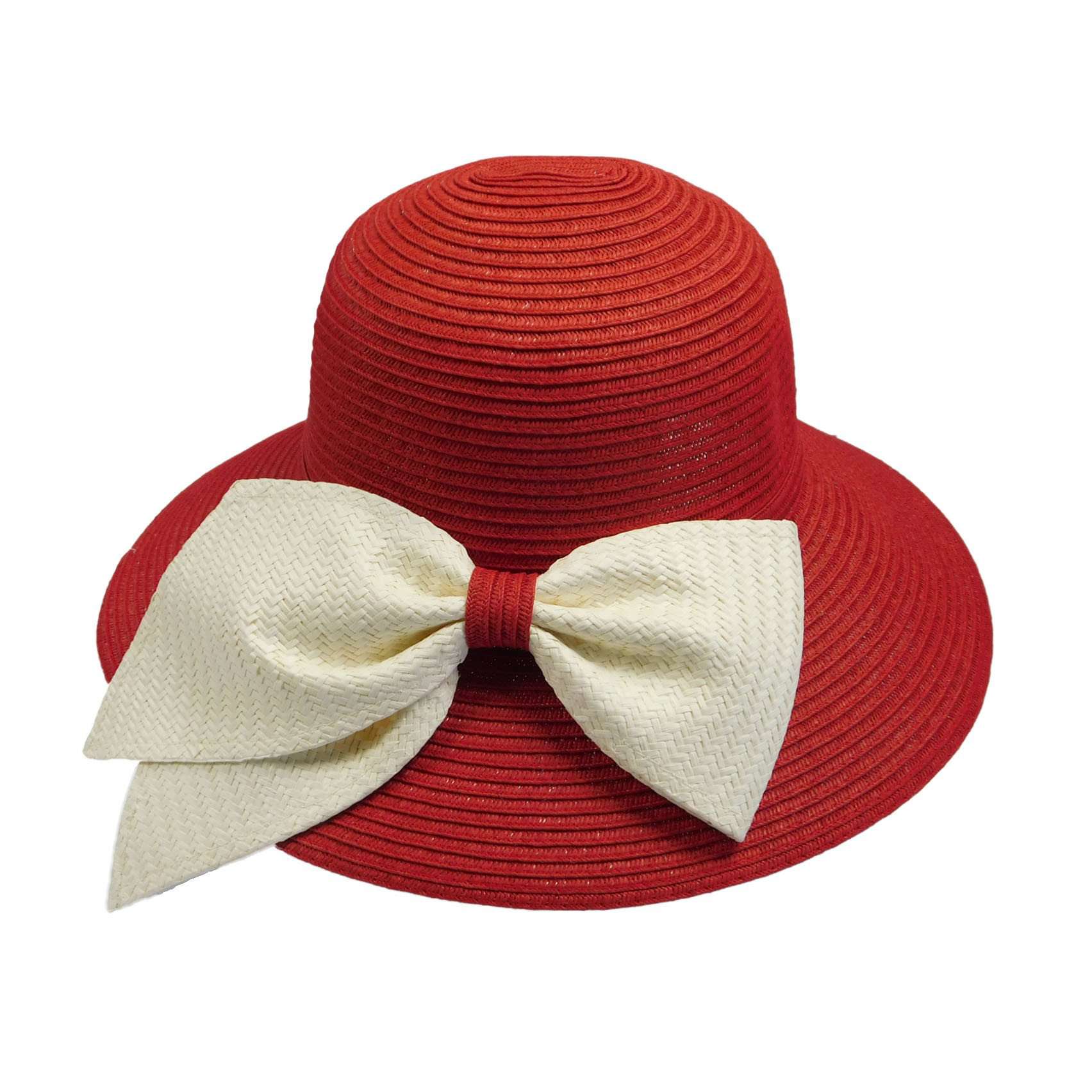 Big Brim Sun Hat with Large Ivory Bow Wide Brim Hat Something Special Hat WSPS697RD Red  