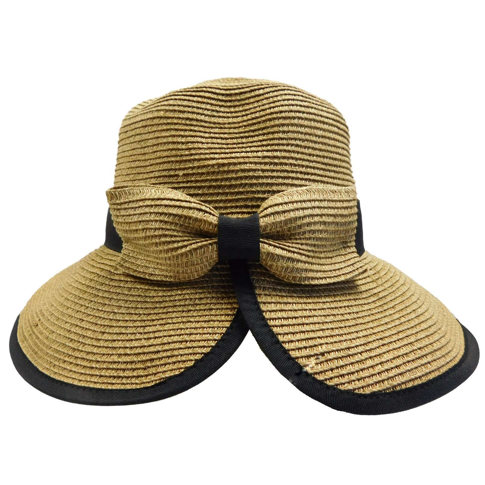 Split-Back Sun Hat with Bow Wide Brim Hat Jeanne Simmons js8208ttt Toast tweed  