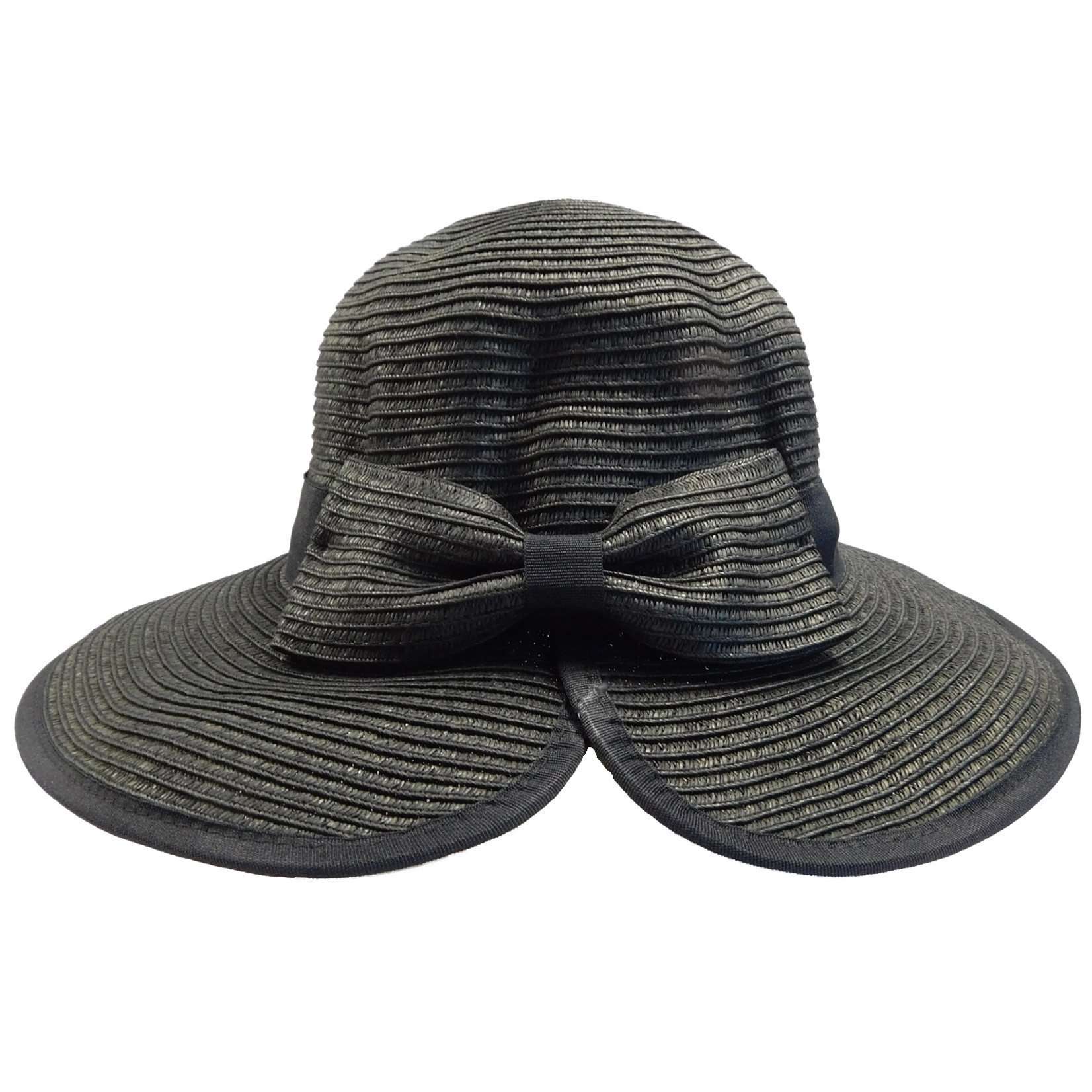 Split-Back Sun Hat with Bow Wide Brim Hat Jeanne Simmons js8208bk Black  