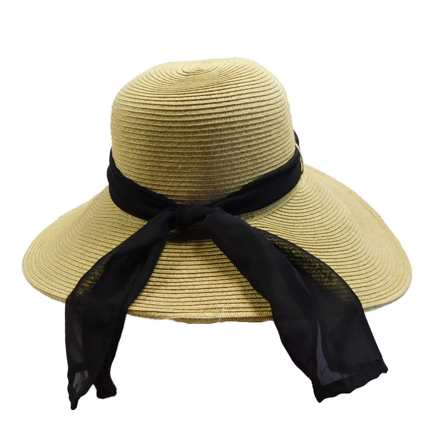 Wide Asymmetrical Brim Beach Hat with Scarf - JSA Wide Brim Hat Jeanne Simmons    