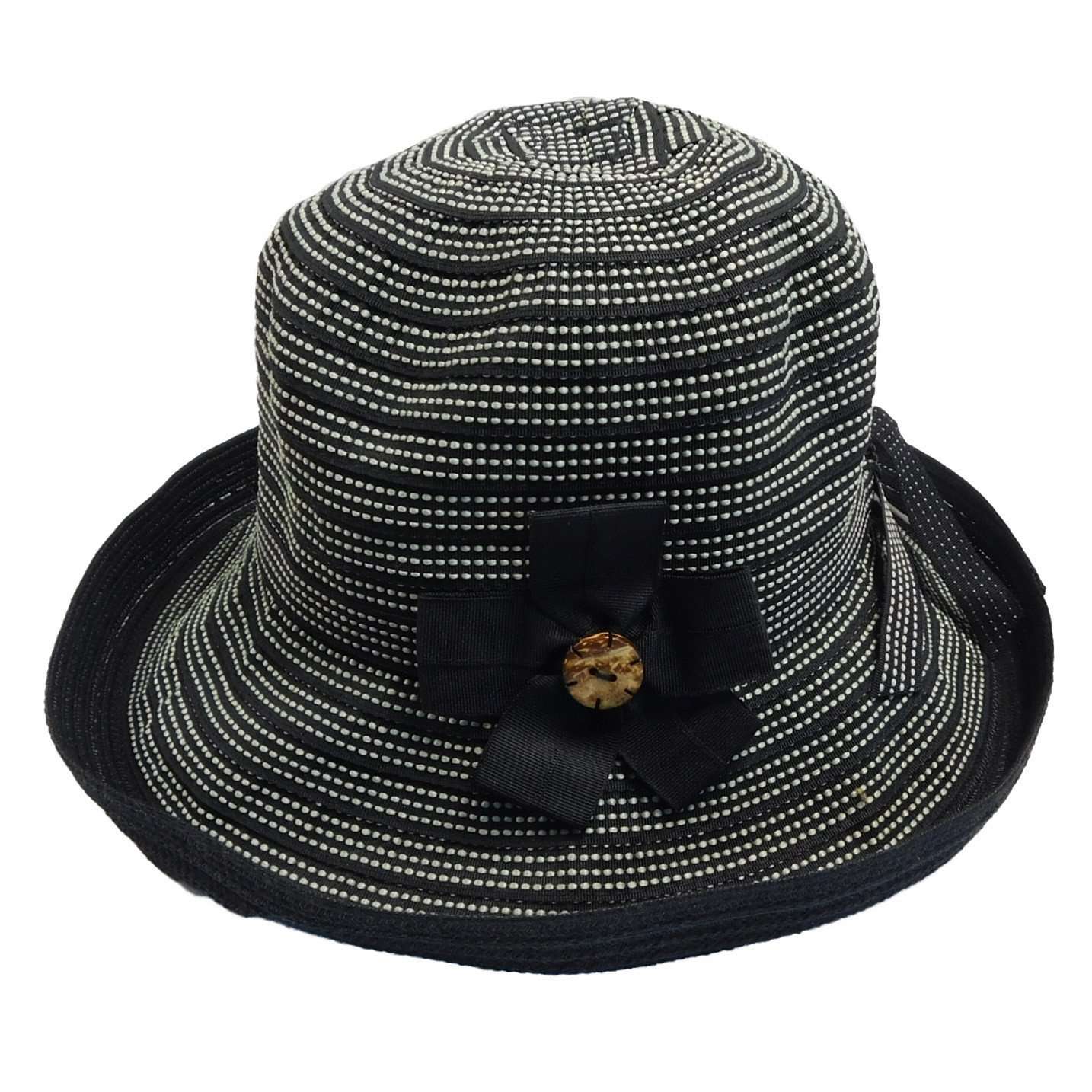 Upturned Brim Hat with Decorative Stitching Kettle Brim Hat Jeanne Simmons WSPO717BK Black  
