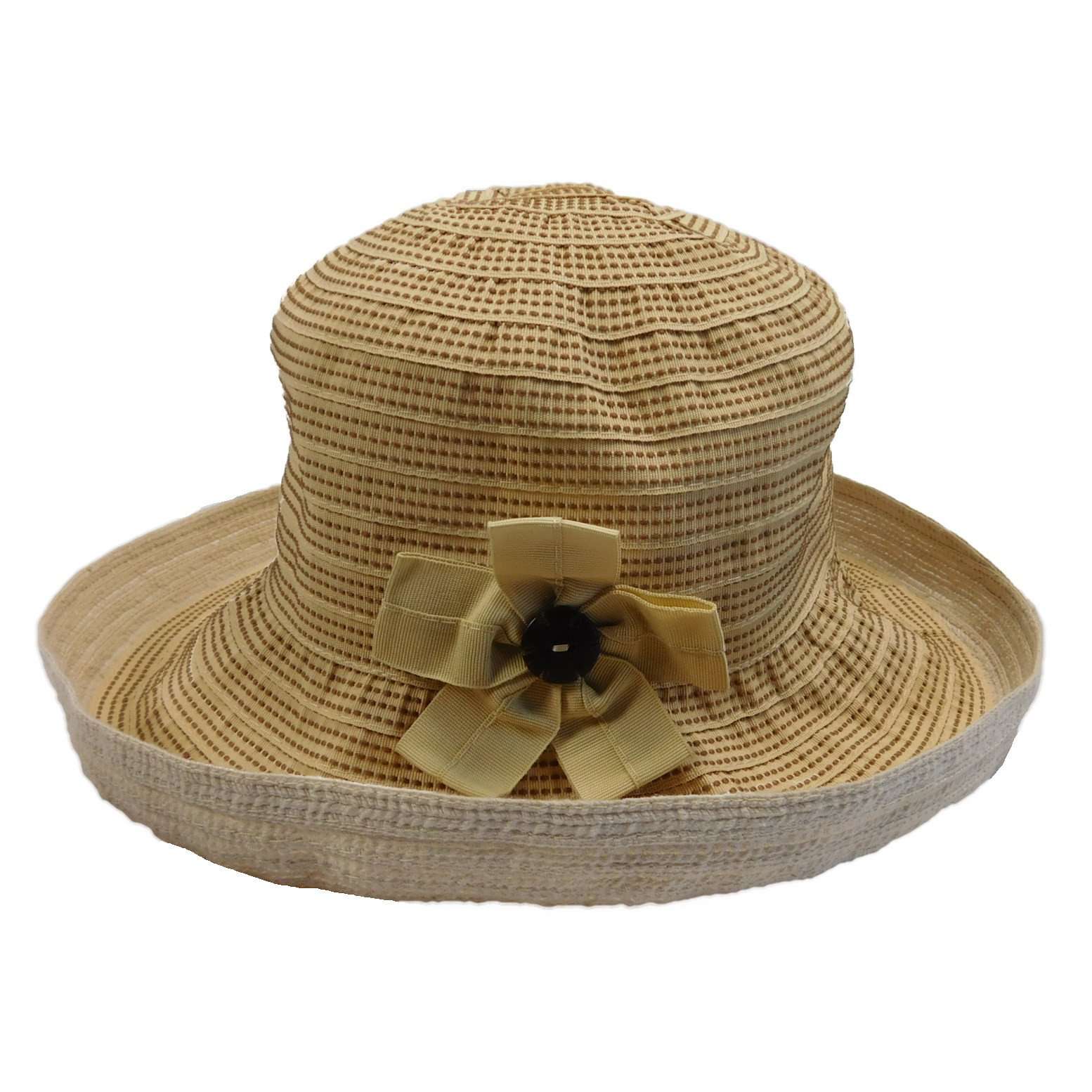 Upturned Brim Hat with Decorative Stitching Kettle Brim Hat Jeanne Simmons WSPO717TN Tan  