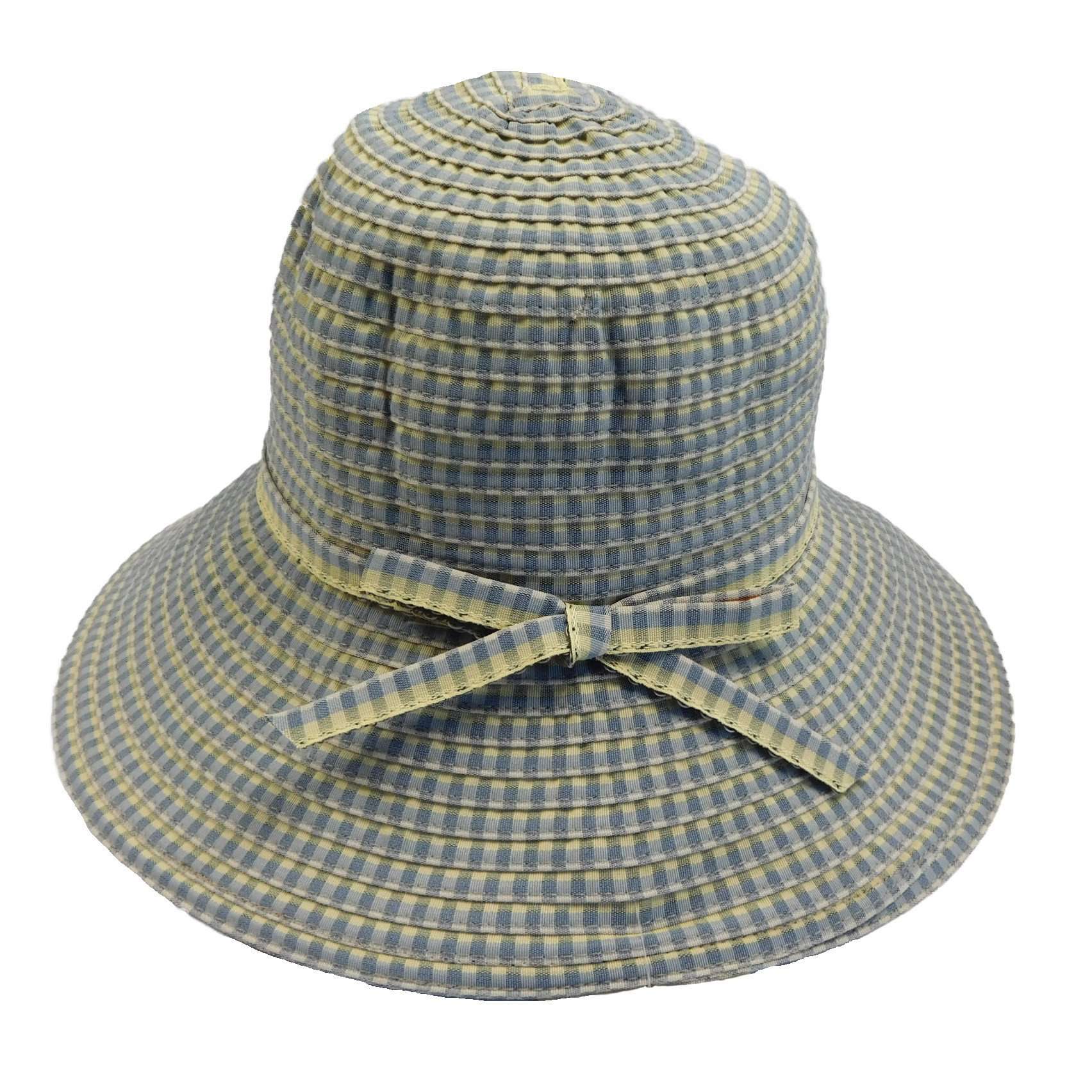 Checkered Ribbon Summer Big Brim Hat - Jeanne Simmons Hats Wide Brim Hat Jeanne Simmons JS9854BL Blue OS (57 cm) 