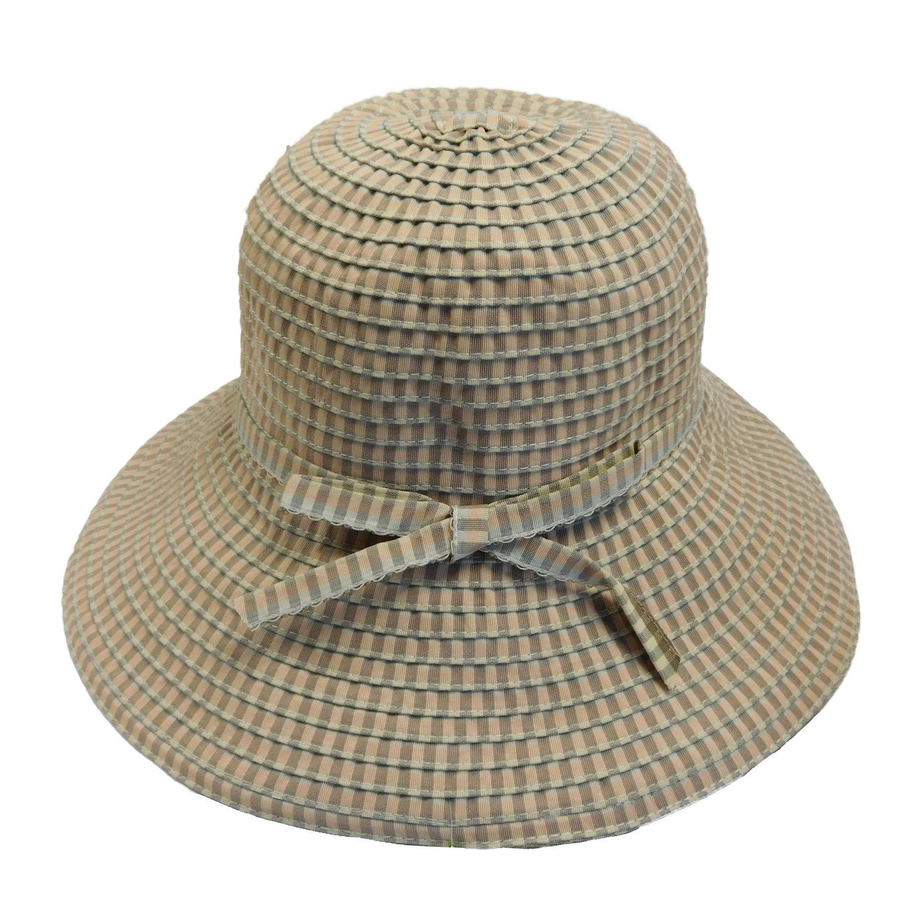 Checkered Ribbon Summer Big Brim Hat - Jeanne Simmons Hats Wide Brim Hat Jeanne Simmons JS9854PK Pink OS (57 cm) 