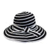 Striped Big Brim Ribbon Hat - Jeanne Simmons Hats Wide Brim Hat Jeanne Simmons js9555bw Black and White  