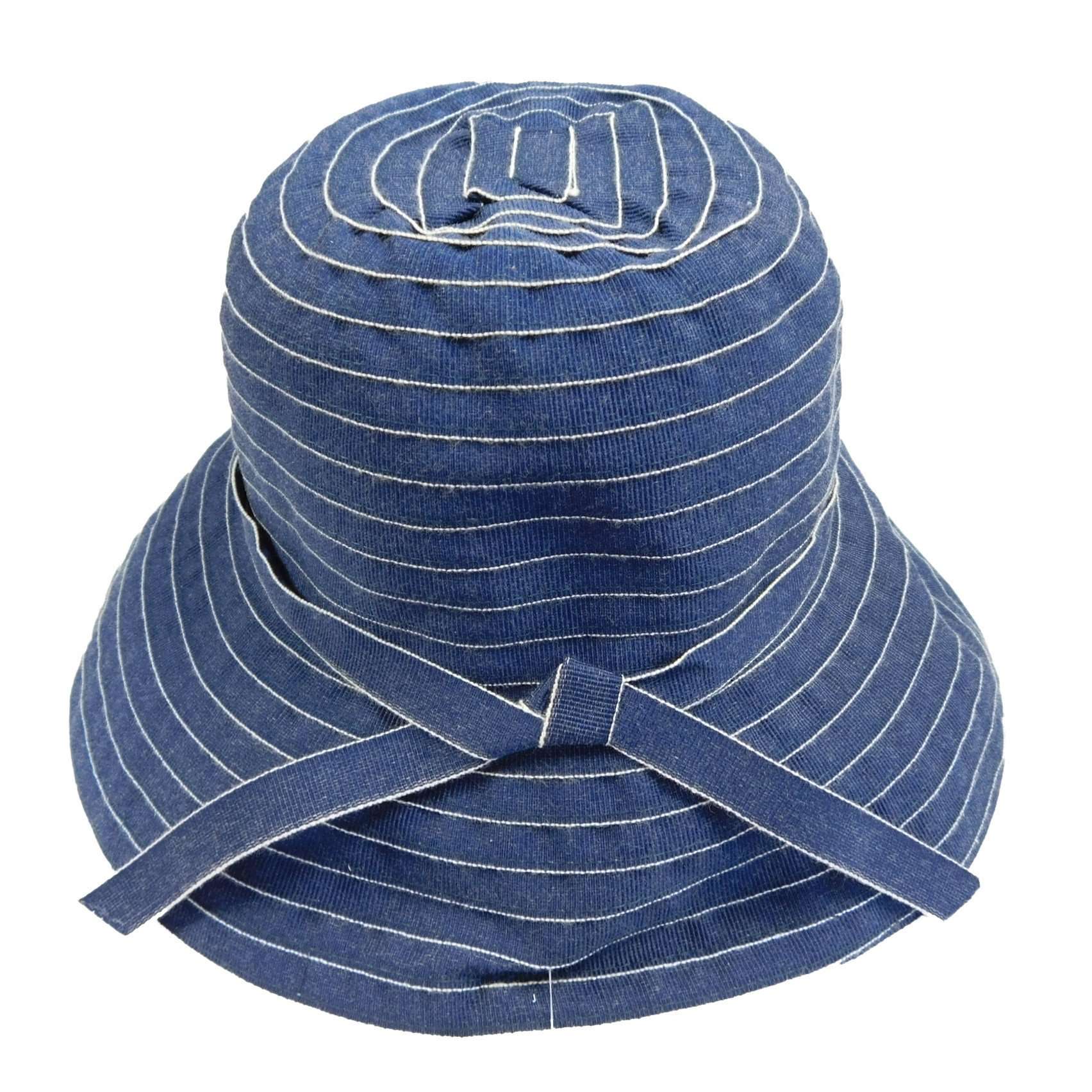 Denim Sewn Ribbon Bucket Hat Cloche Jeanne Simmons WSPO712BL Denim  