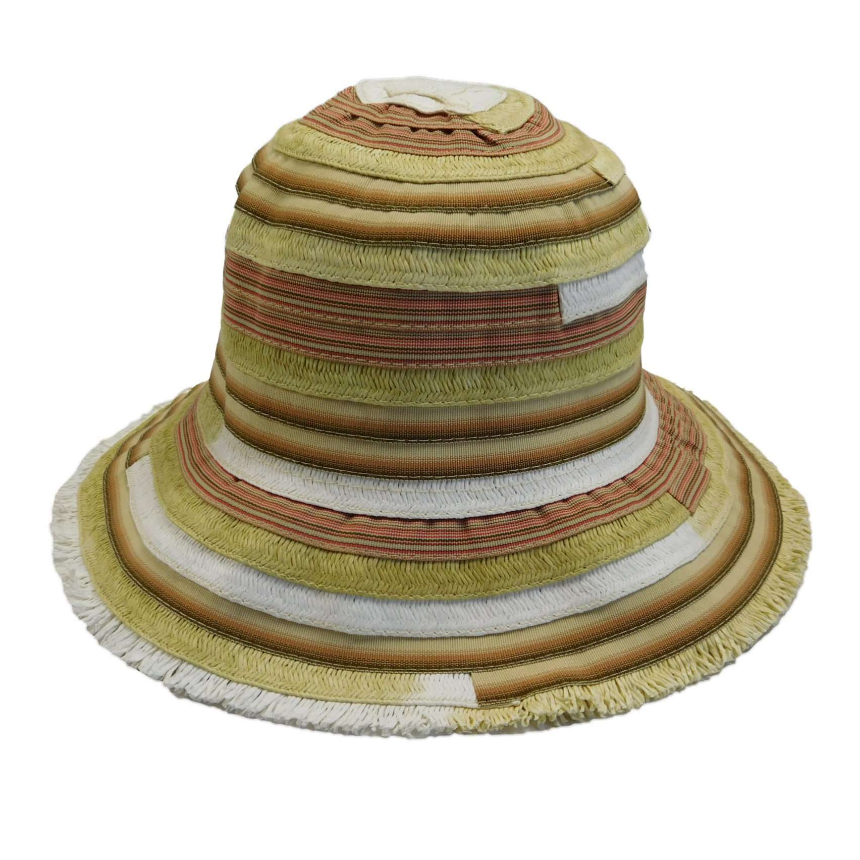 Striped Ribbon and Toyo Braid Bucket Hat, Wide Brim Hat - SetarTrading Hats 