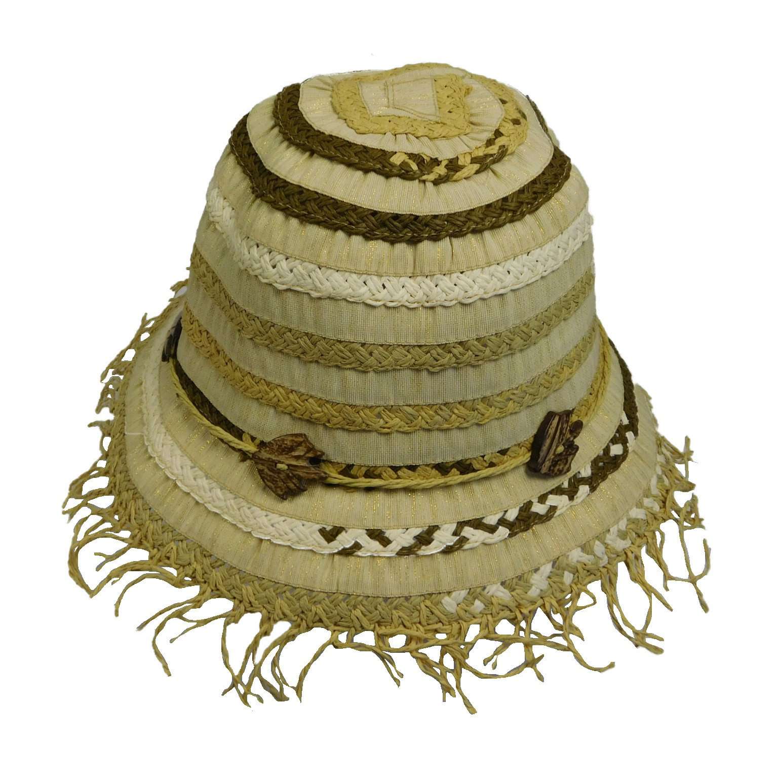 Braided Straw and Metallic Ribbon Hat Cloche Jeanne Simmons    