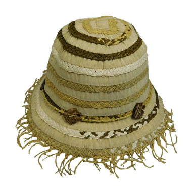 Braided Straw and Metallic Ribbon Hat Cloche Jeanne Simmons    