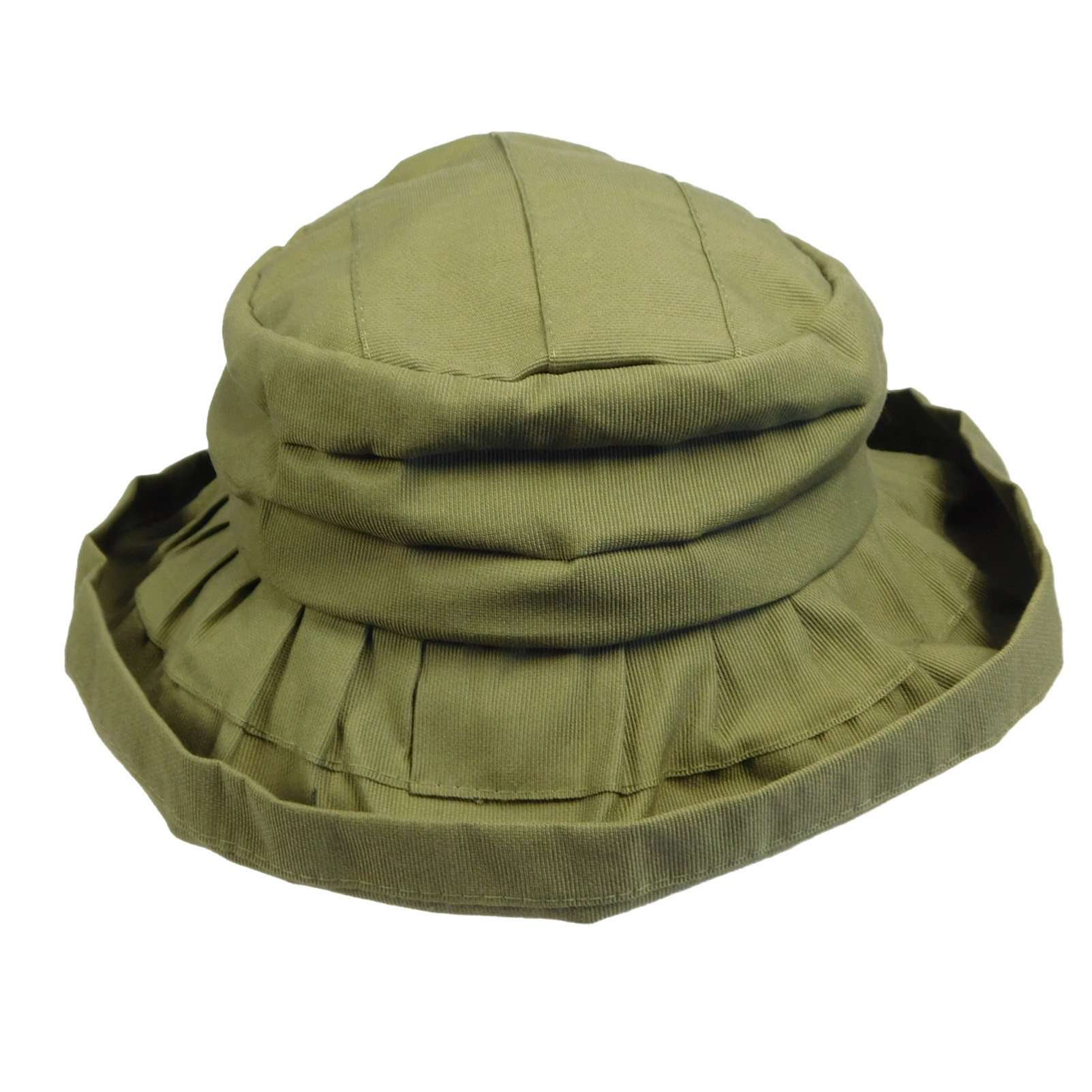 Pleated Ribbon Hat Kettle Brim Hat Jeanne Simmons WSPO721OL Olive  