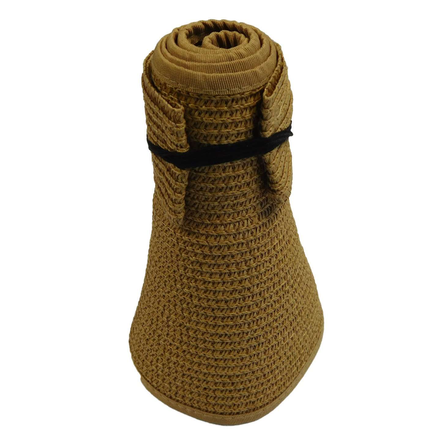 Paper Braid Rollup Visor with Bow Visor Cap Jeanne Simmons WSPS720LB Light brown  