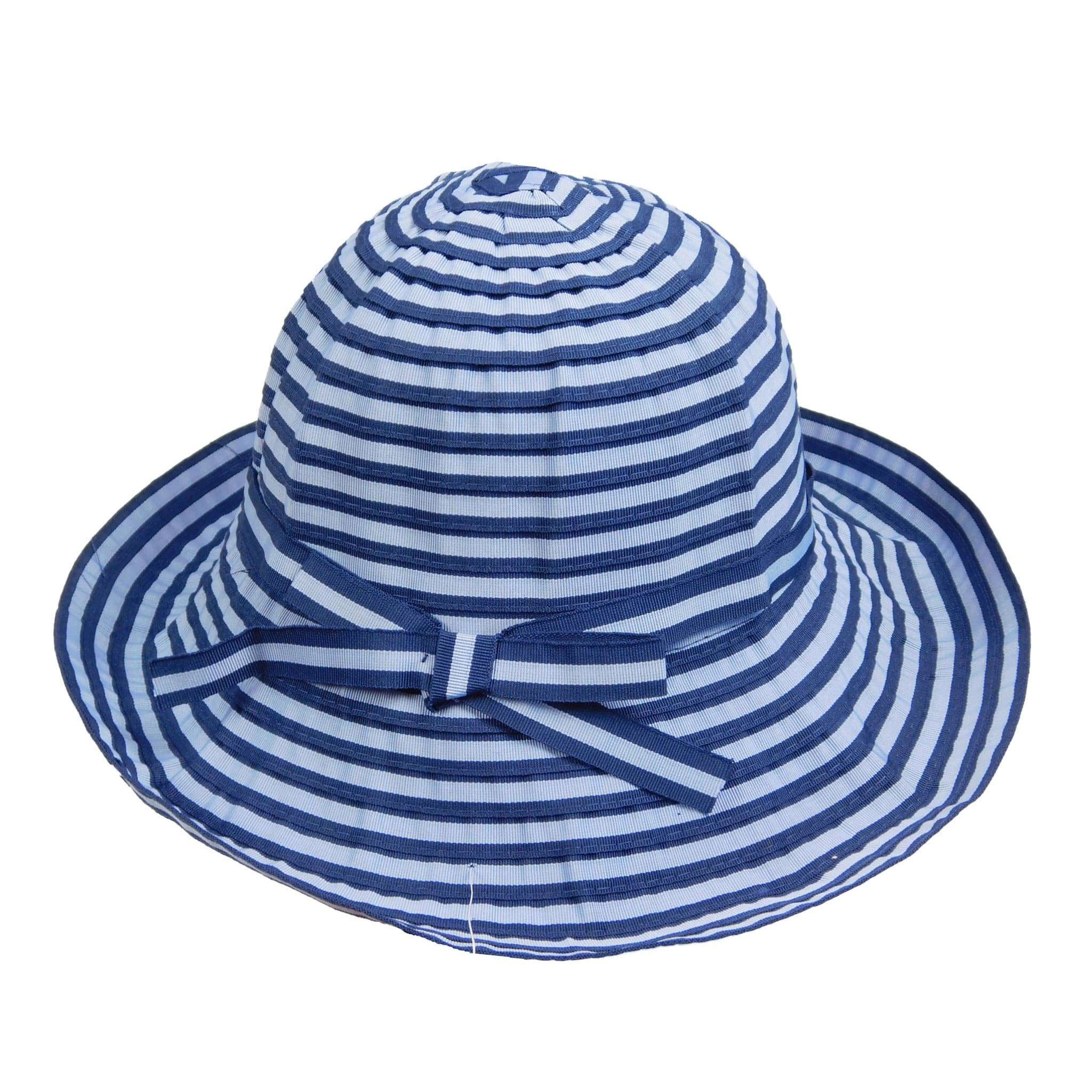 Striped Ribbon Sun Hat Kettle Brim Hat Jeanne Simmons WSPR730BL Blue  