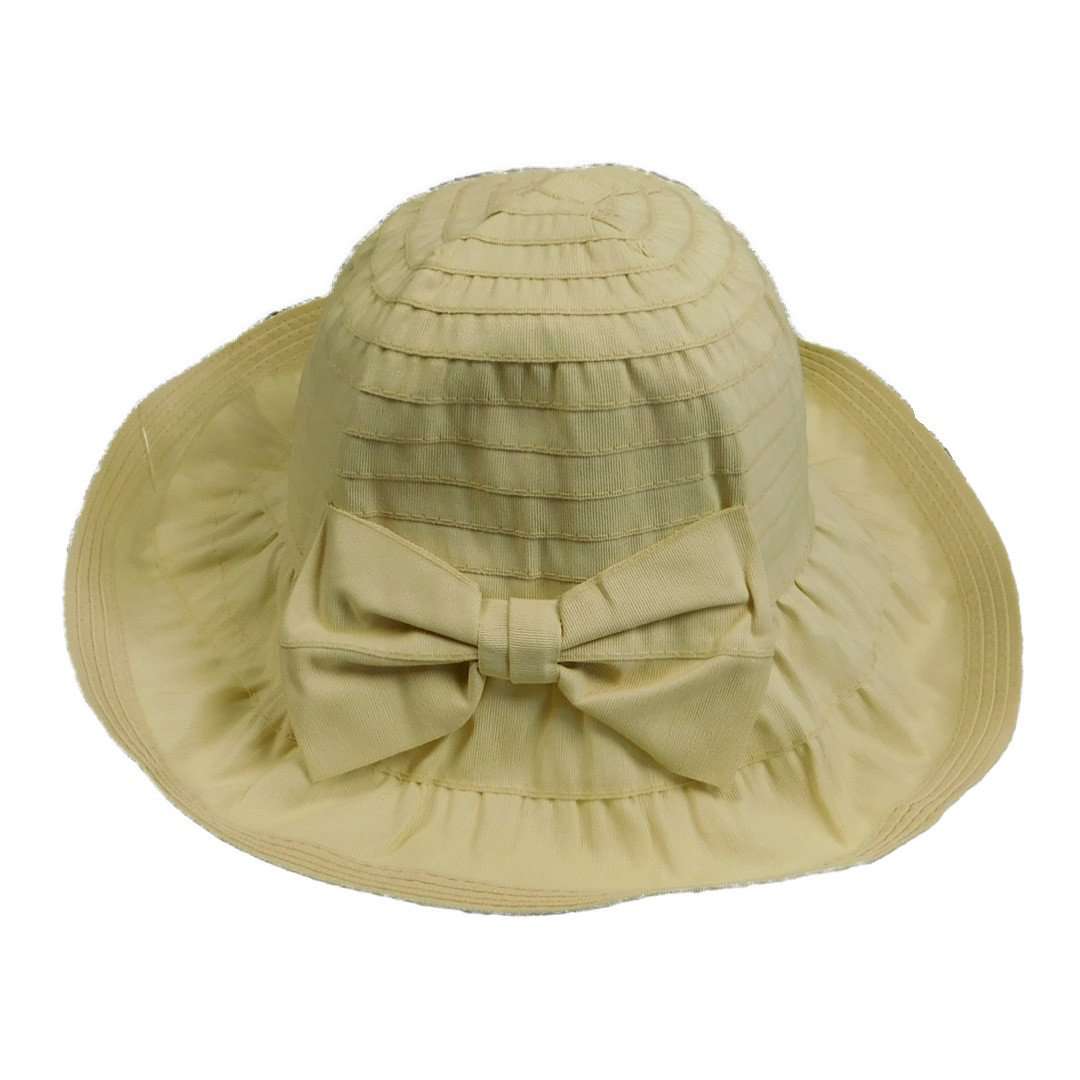 Pulled Ribbon Sun Hat with Bow by JSA for Women Wide Brim Hat Jeanne Simmons js9215CR Cream  