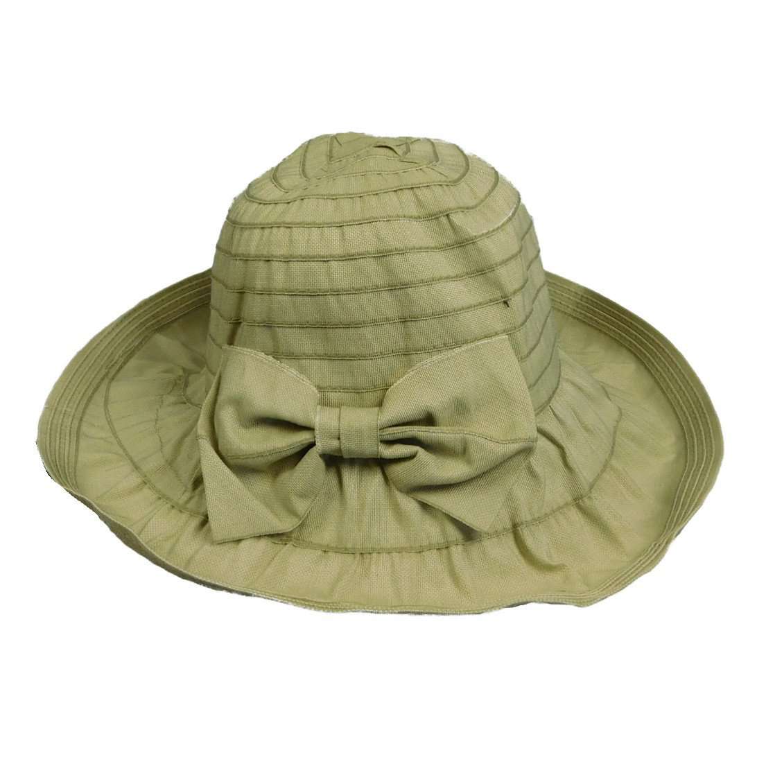 Pulled Ribbon Sun Hat with Bow by JSA for Women Wide Brim Hat Jeanne Simmons js9215SG Sage  