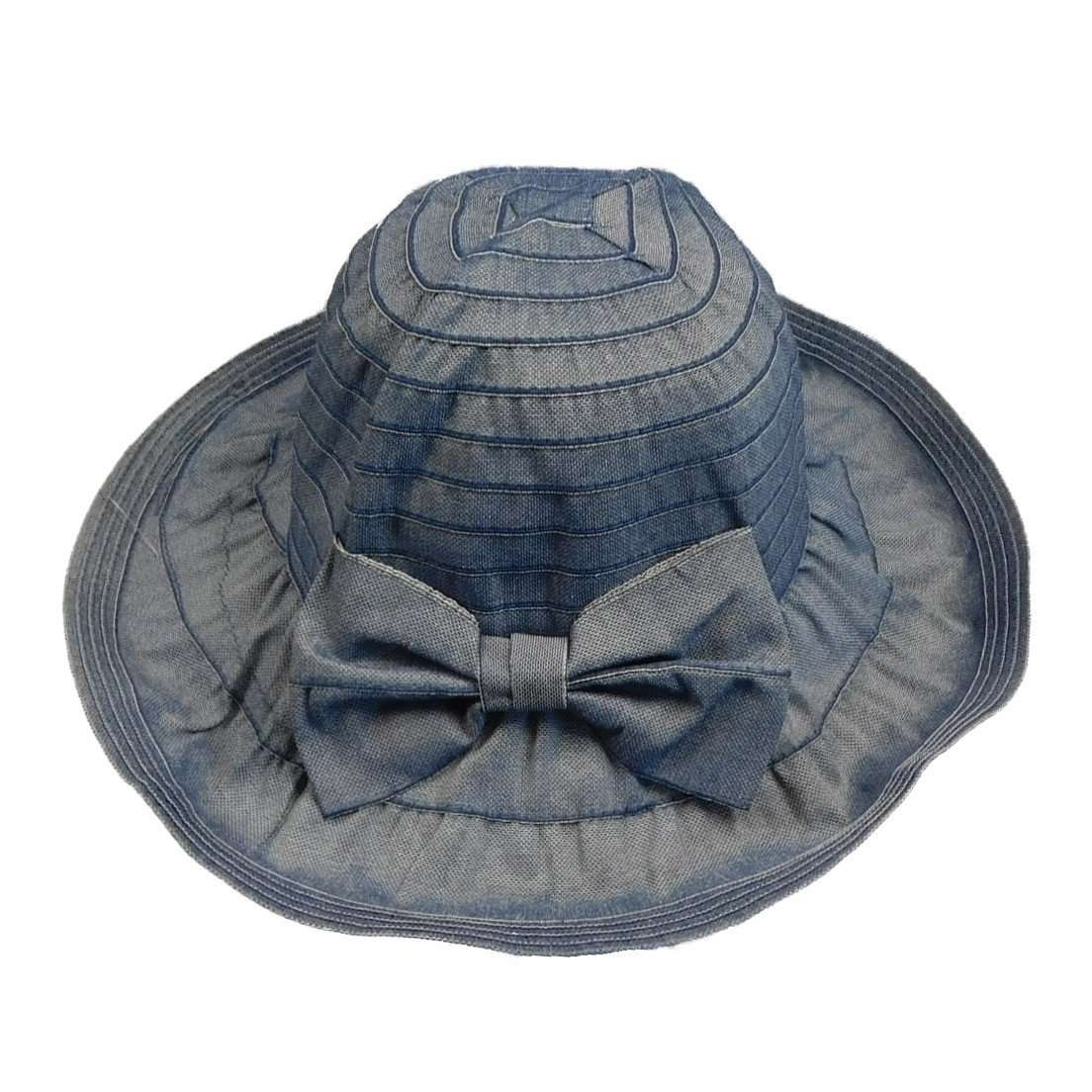Pulled Ribbon Sun Hat with Bow by JSA for Women Wide Brim Hat Jeanne Simmons js9215BL Blue  