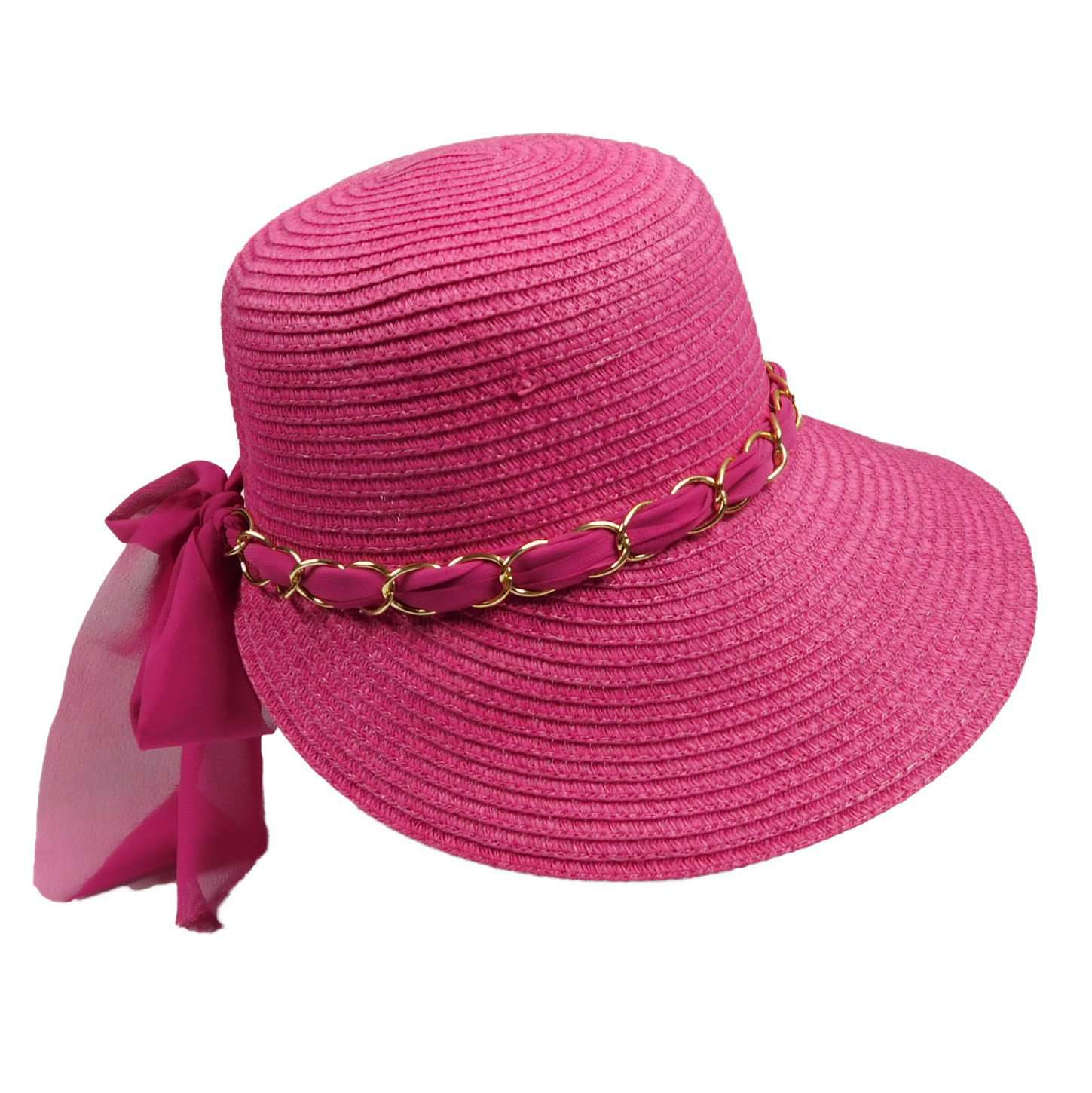 Summer Cloche with Gold Chain Link Band and Scarf Cloche Something Special LA htp666fc Fuchsia Medium (57 cm) 