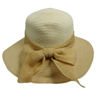 Two Tone Sun Hat with Linen Bow Wide Brim Hat Milani Hats WSPS471BG Beige  