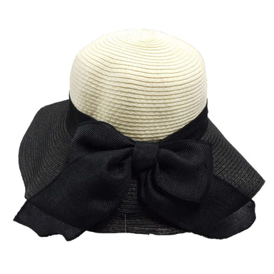 Two Tone Sun Hat with Linen Bow Wide Brim Hat Milani Hats WSPS471BK Black  