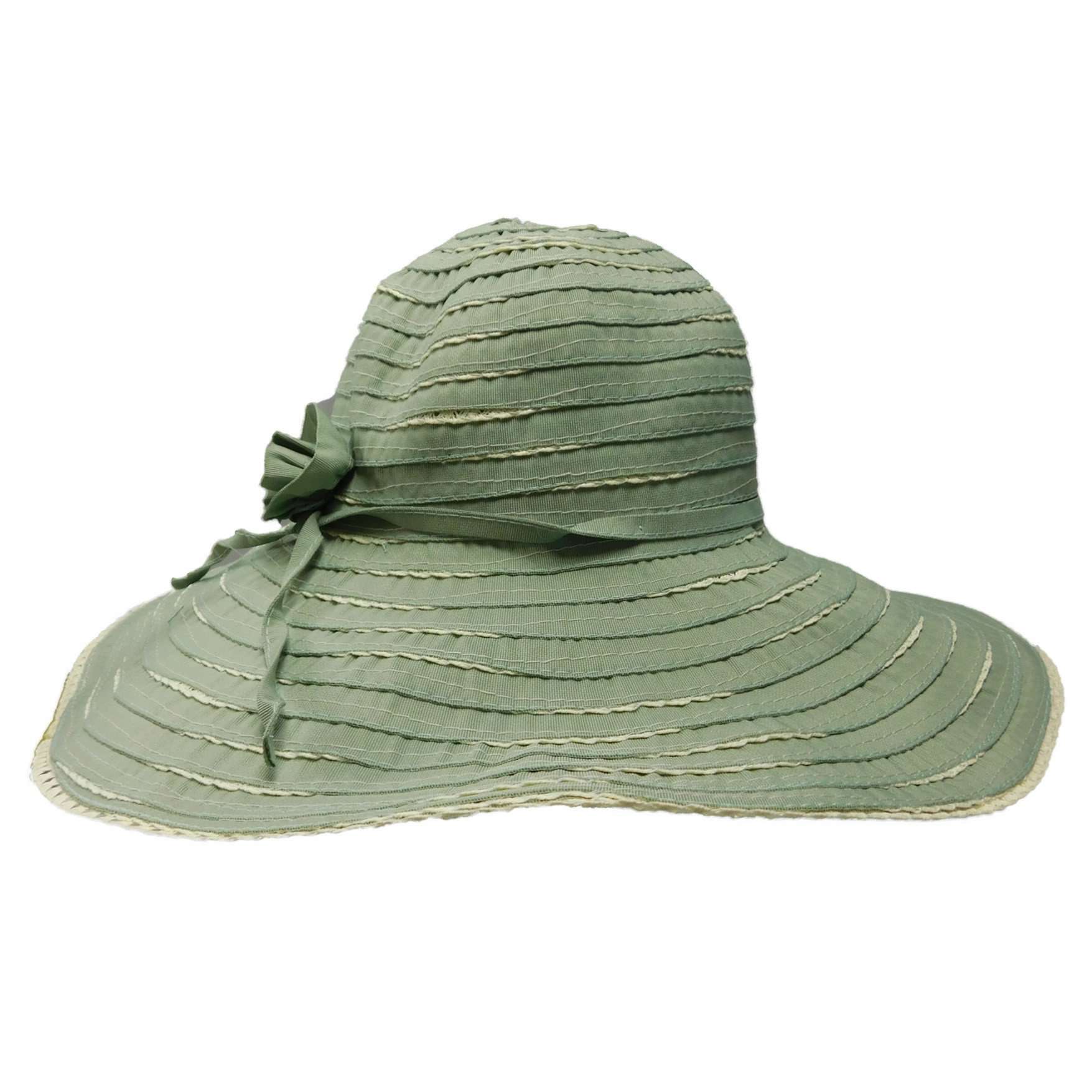 Spiral Sewn Ribbon and Straw Sun Hat by JSA for Women Floppy Hat Jeanne Simmons WSPS466GN Green  