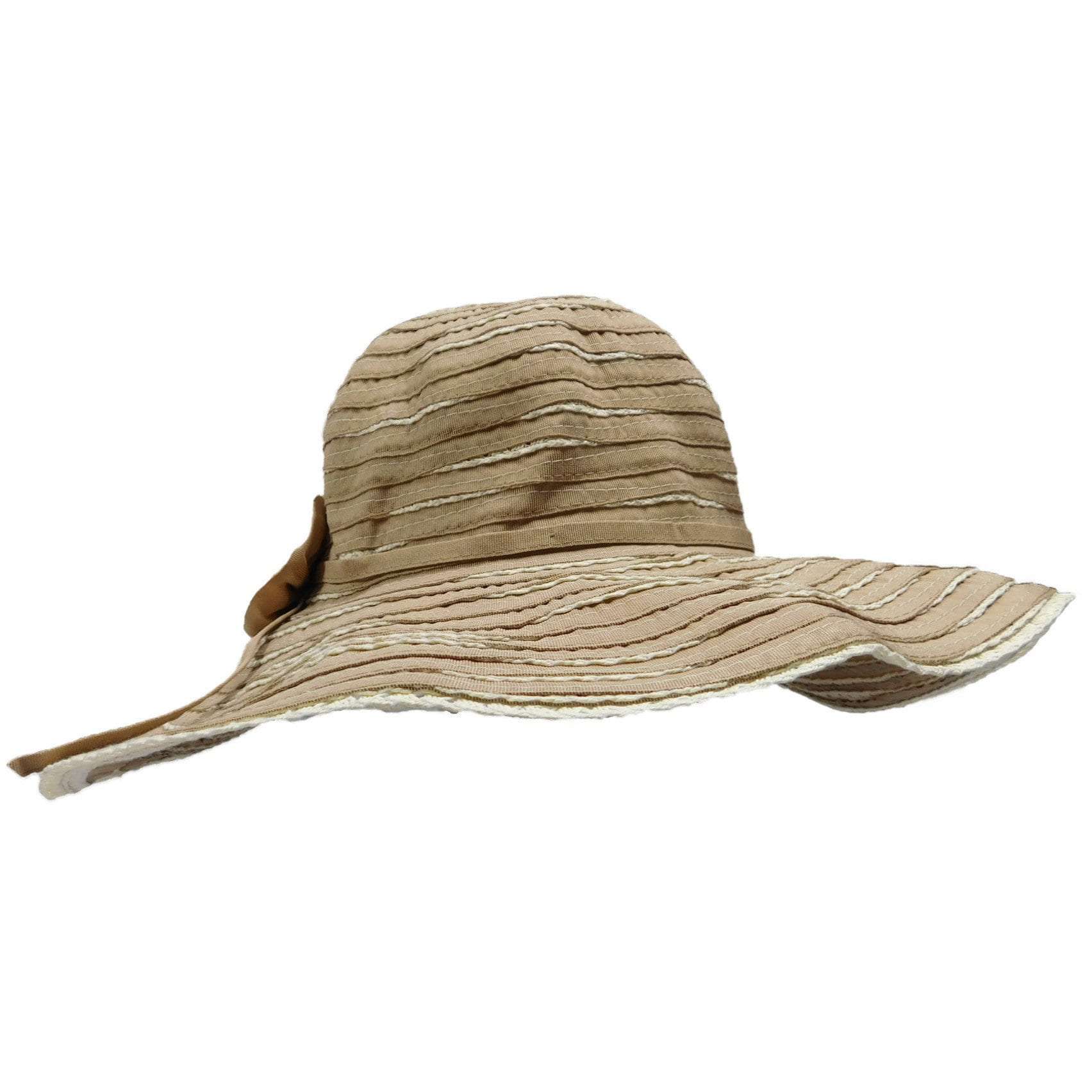 Spiral Sewn Ribbon and Straw Sun Hat by JSA for Women Floppy Hat Jeanne Simmons WSPS466TP Taupe  