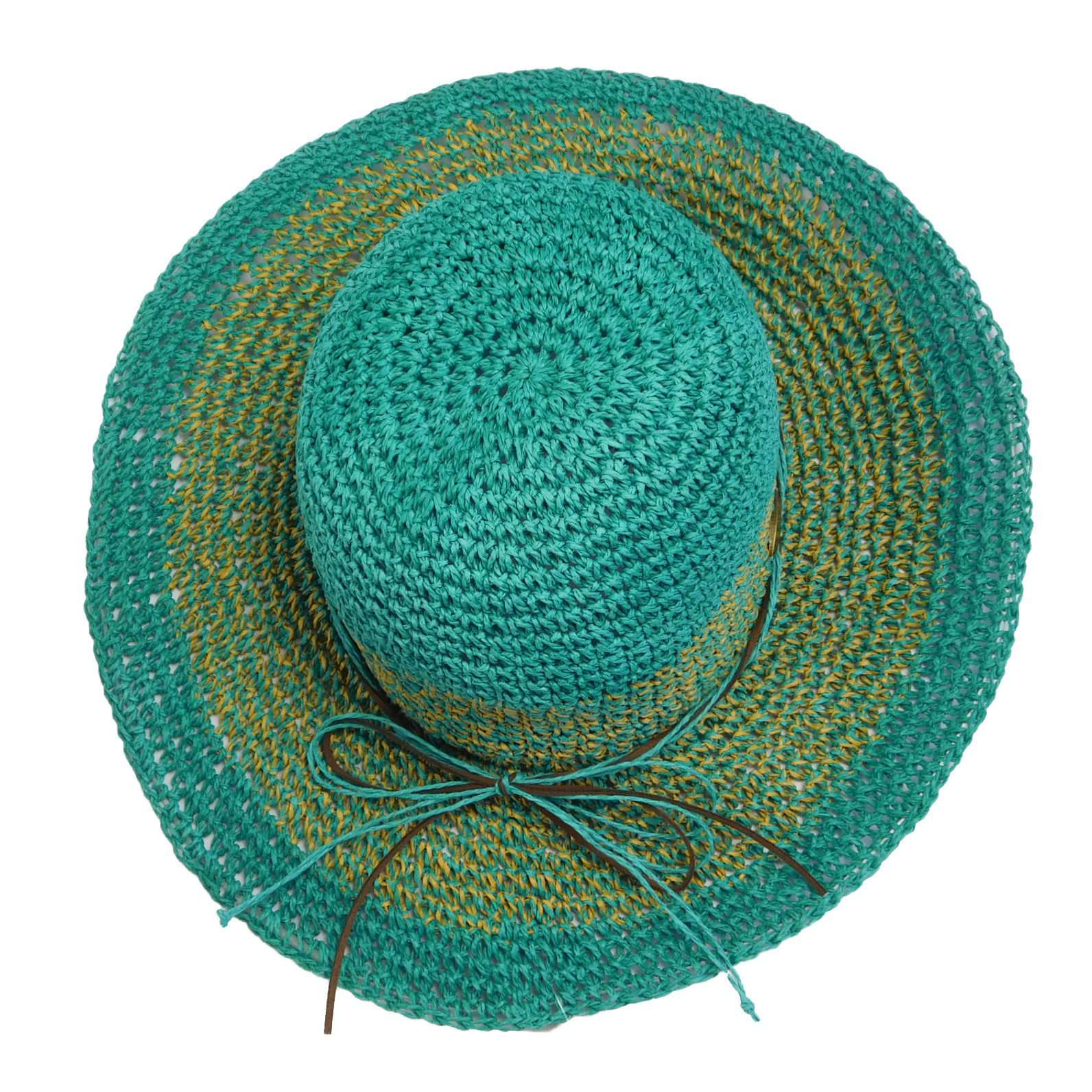 Hand Crocheted Twisted Toyo Floppy Hat - Cappelli Straworld Floppy Hat Cappelli Straworld WSTS499TQ Turquoise Medium (57 cm) 