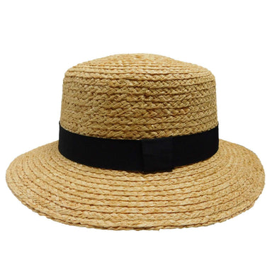 Raffia Braid Boater Hat with Black Ribbon Band - Boardwalk Style Bolero Hat Boardwalk Style Hats    