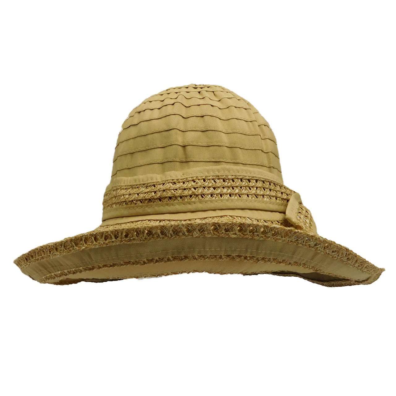 Ribbon and Straw Big Brim Hat - Boardwalk Style Wide Brim Hat Boardwalk Style Hats DA696KH Khaki Medium (57 cm) 
