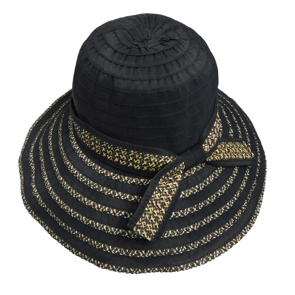 Ribbon and Straw Big Brim Hat - Boardwalk Style Wide Brim Hat Boardwalk Style Hats    