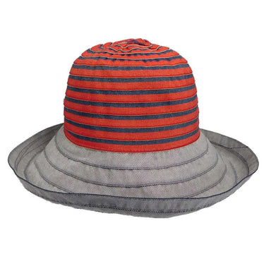 Striped Denim Ribbon Crusher Bucket Hat - Boardwalk Style Wide Brim Hat Boardwalk Style Hats DA695RD Red Medium (57 cm) 