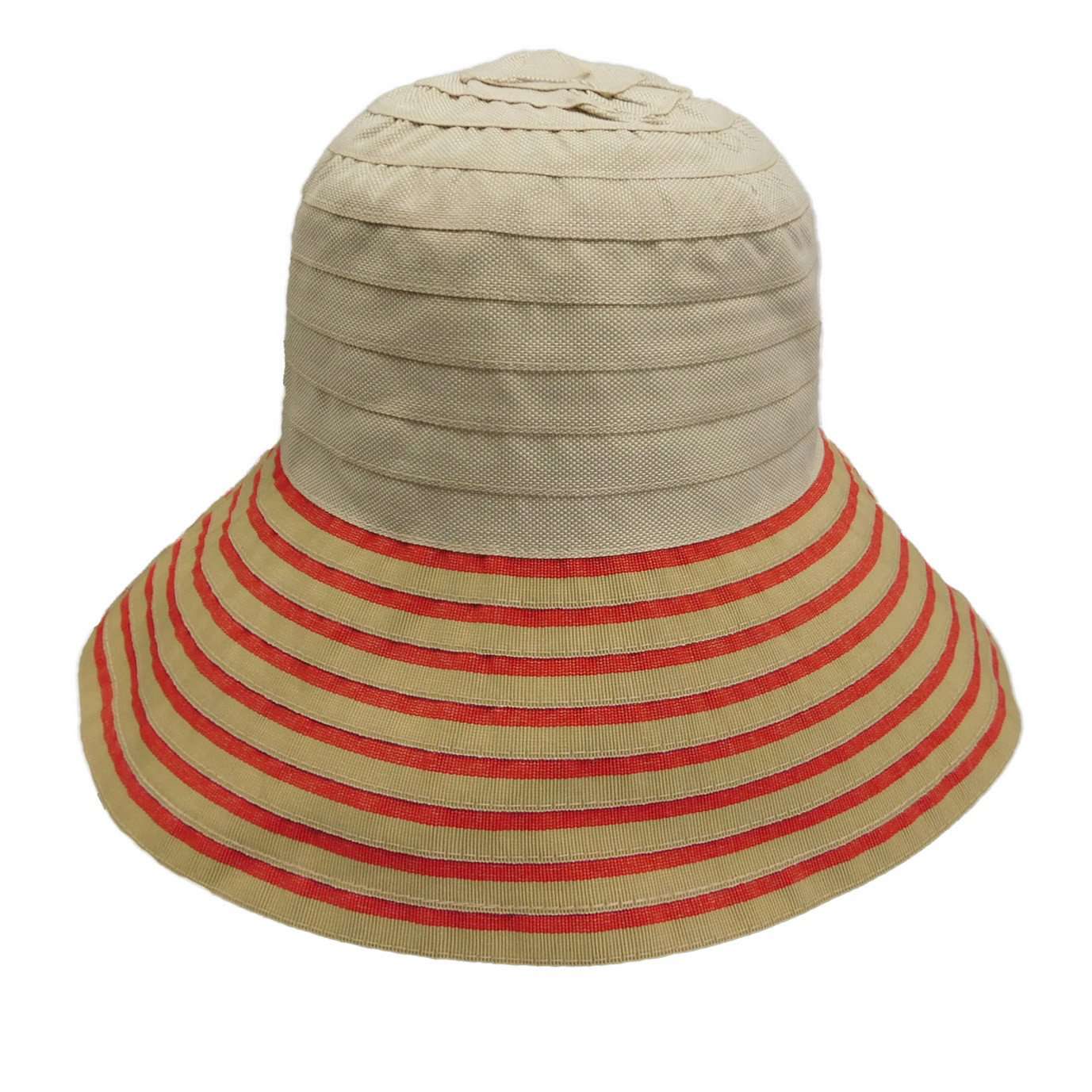 Striped Denim Ribbon Crusher Bucket Hat - Boardwalk Style Wide Brim Hat Boardwalk Style Hats DA695KH Khaki Medium (57 cm) 