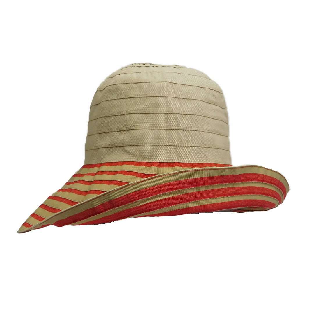 Striped Denim Ribbon Crusher Bucket Hat - Boardwalk Style Wide Brim Hat Boardwalk Style Hats    