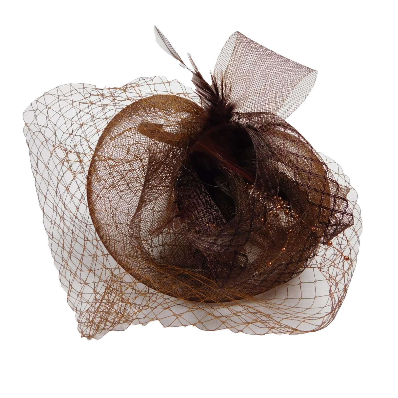 Fascinator with Netting Veil Fascinator Something Special Hat SPLB7318 Brown  