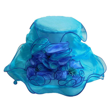 Two Tone Ruffle Flower Organza Hat Dress Hat Something Special Hat BY5347TQ Turquoise  