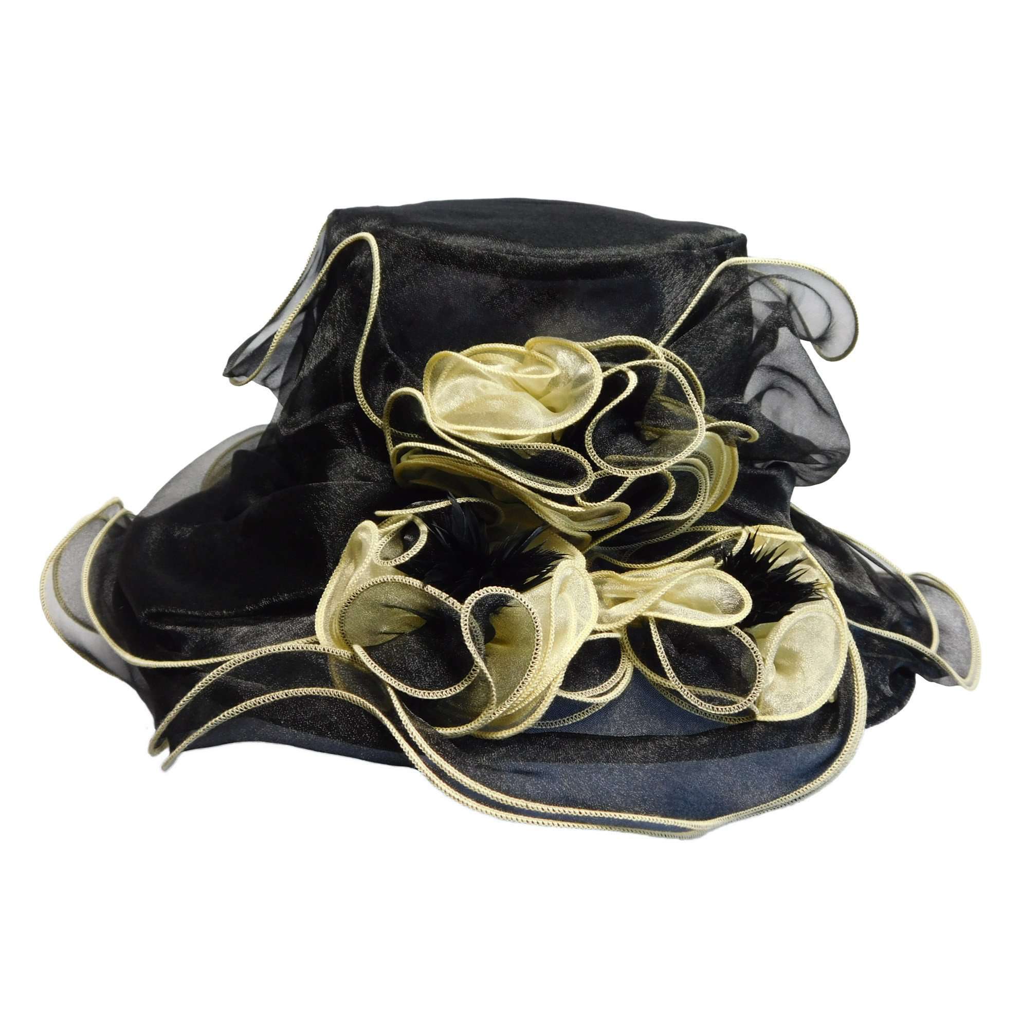 Two Tone Ruffle Flower Organza Hat Dress Hat Something Special Hat SPBY5347BK Black  