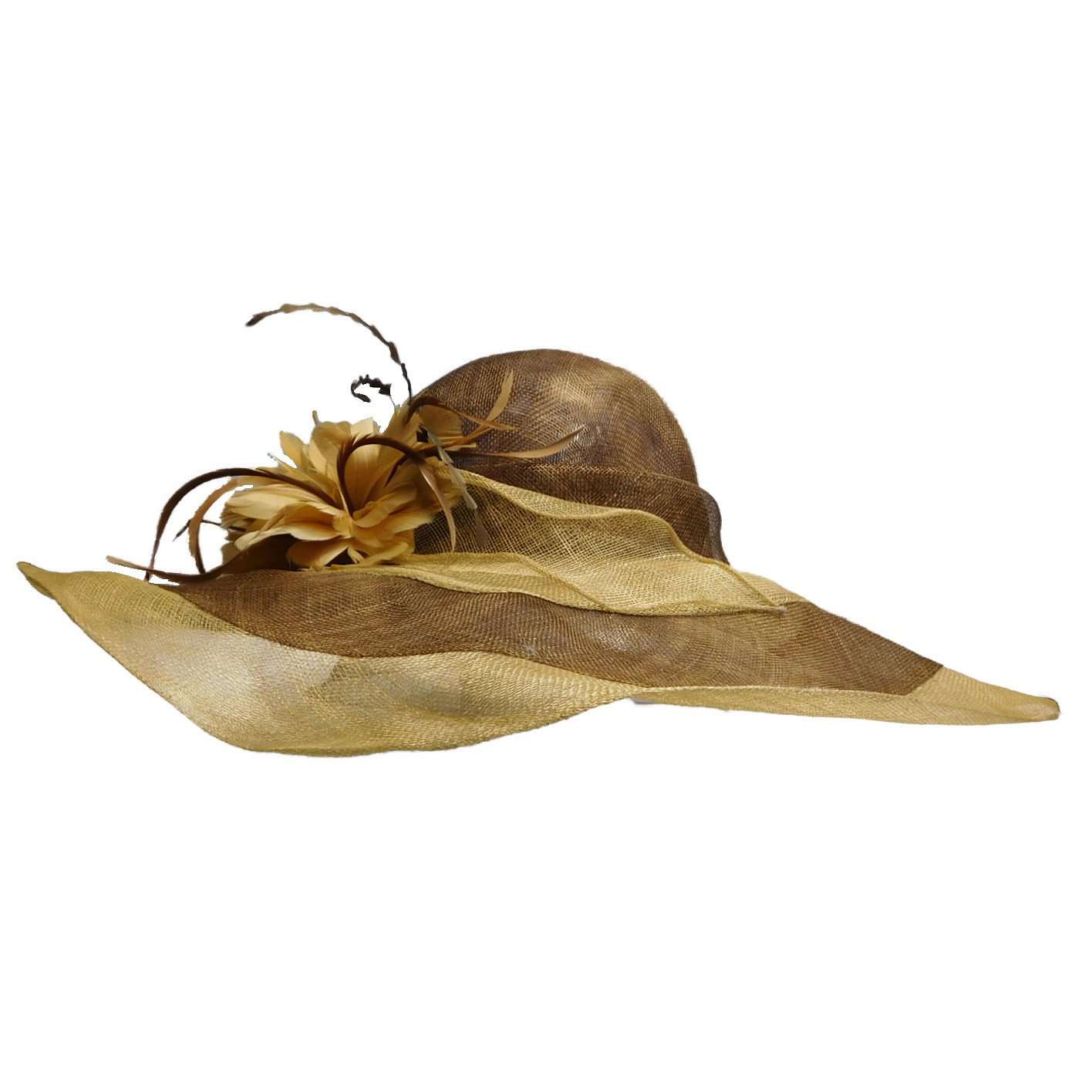 Two Tone Sinamay Derby Hat with Flower Dress Hat Something Special Hat SPBY5477BN Brown  