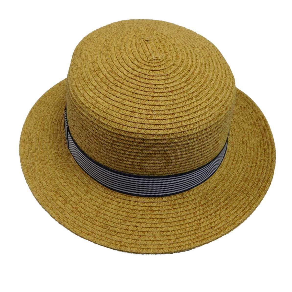 Straw Boater Hat with Striped Band, Gambler Hat - SetarTrading Hats 