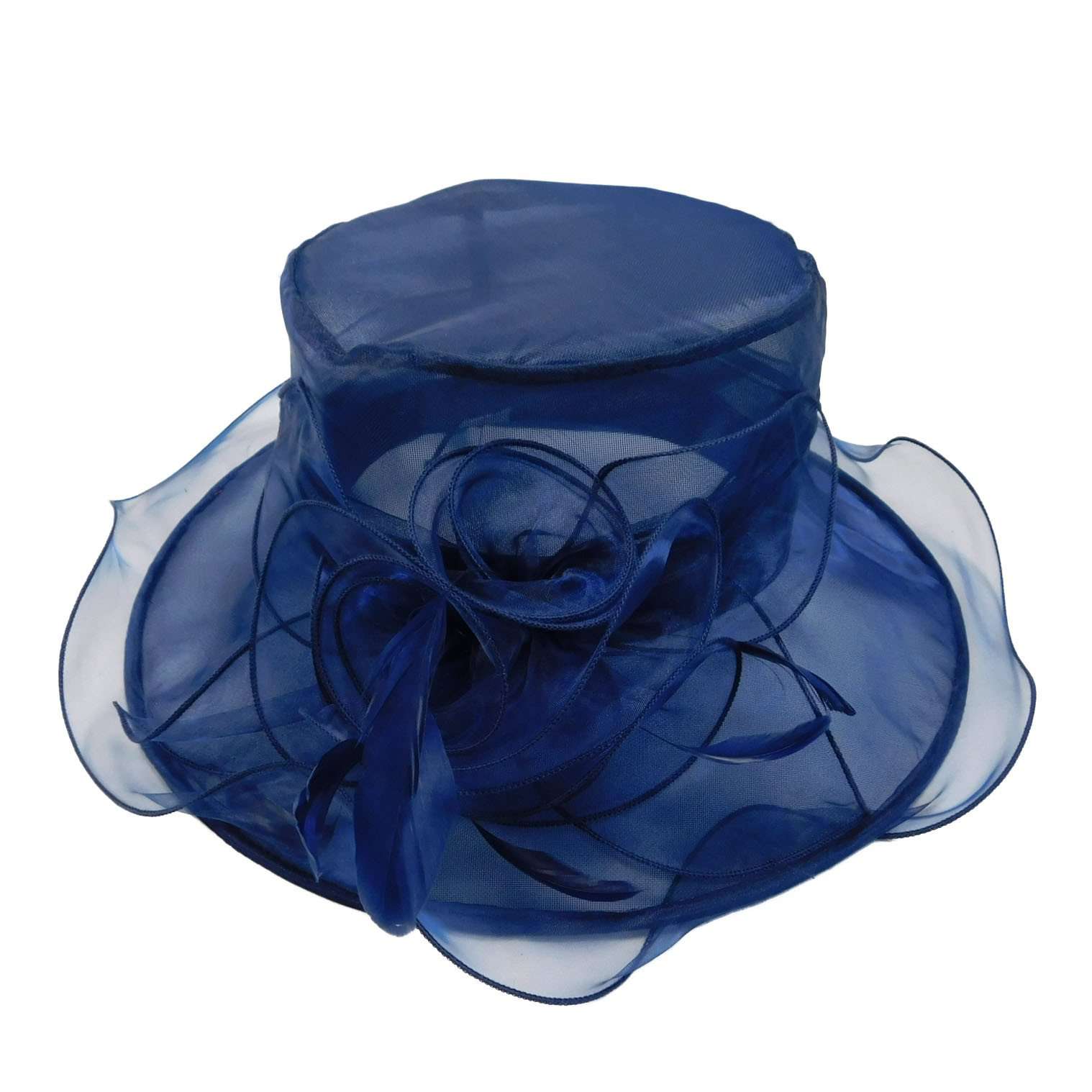 Ruffle Organza Hat with Feathers Dress Hat Jeanne Simmons WSJS6443NV Navy  