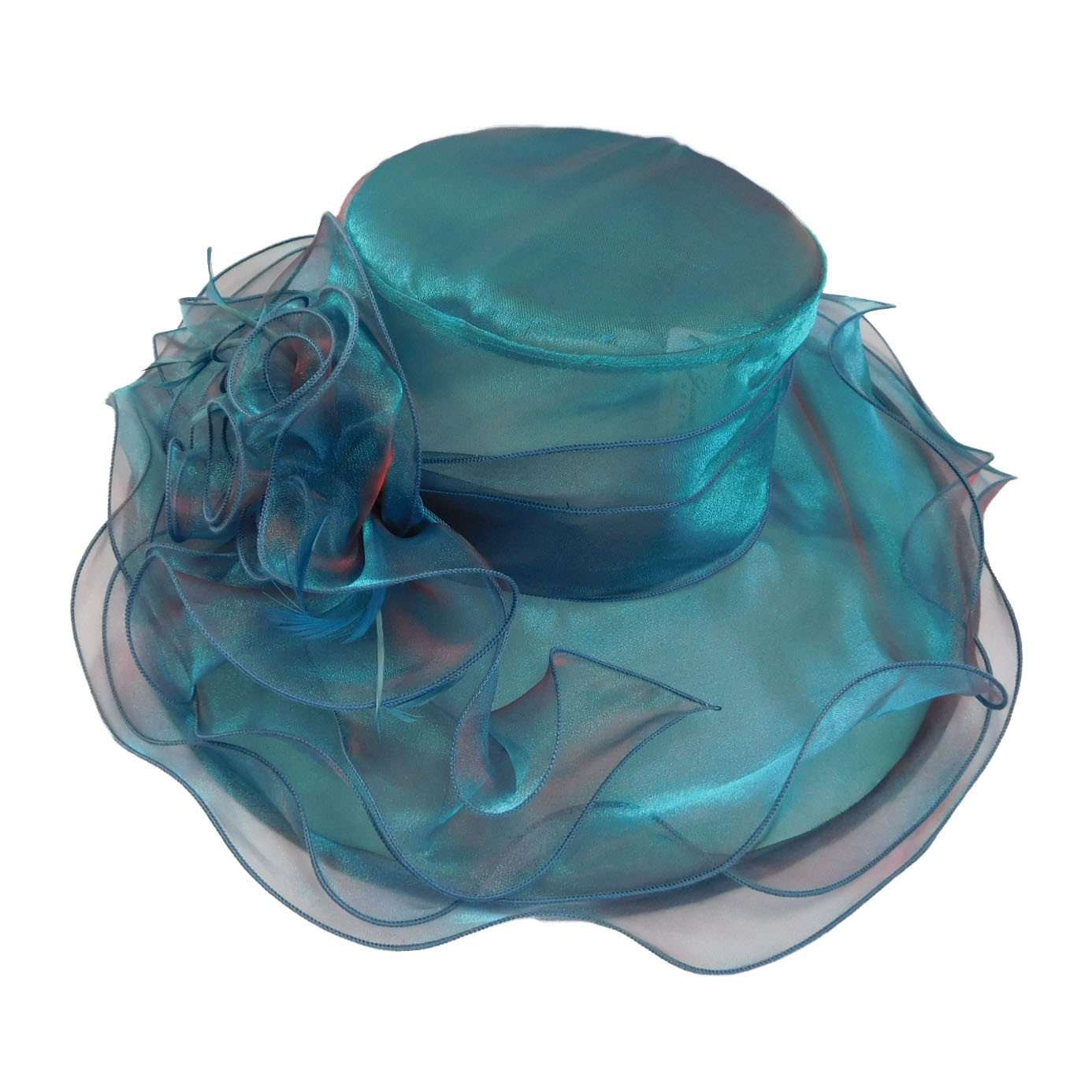Ruffle Iridescent Organza Hat with Lily Flowers, Dress Hat - SetarTrading Hats 