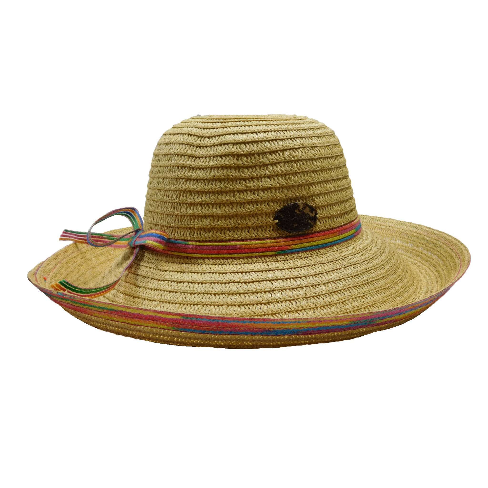 Panama Jack Kettle Brim Hat with Multicolor Trim Kettle Brim Hat Panama Jack Hats WS559TN Tan  