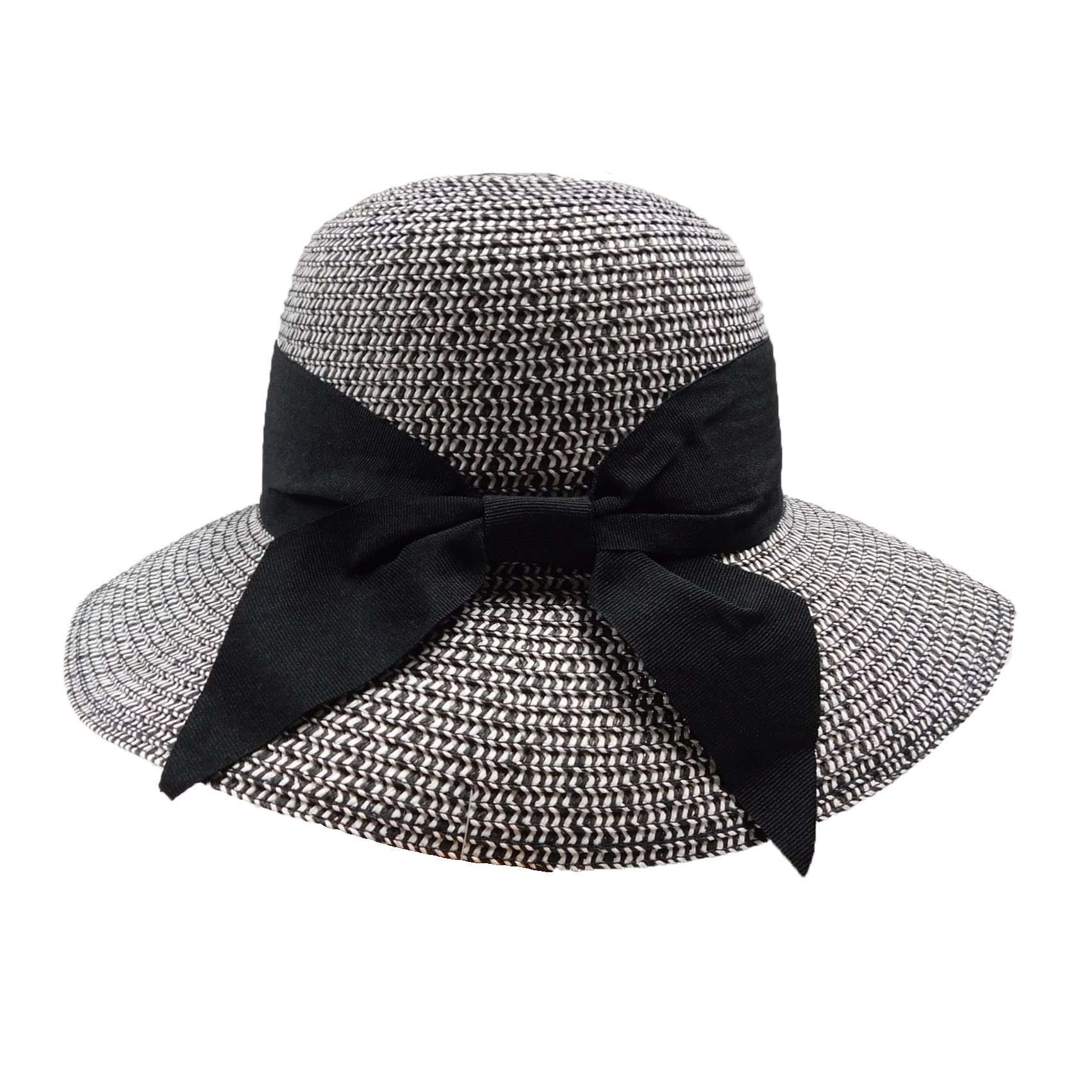 Two-Tone Wide Brim Sun Hat with Bow - Black & White Saint Martin | Wide Brim Hat with Bow | Hats Unlimited main image 3