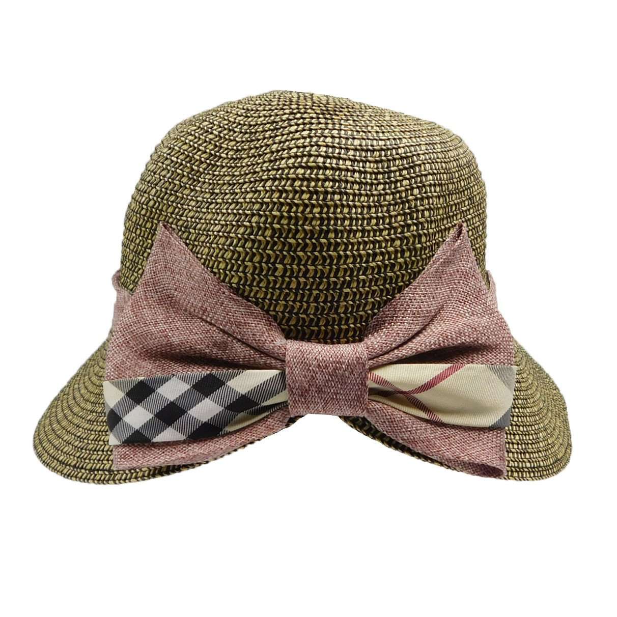 Small Brim Facesaver Hat with Plaid Bow Facesaver Hat JEL WSldy0057Bm Brown Tweed  